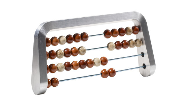 Isolated modern abacus featuring brushed metal frame and colorful wooden beads on rods