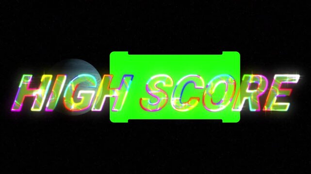 Animation of lightning effect over high score text against green rectangular shape with copy space