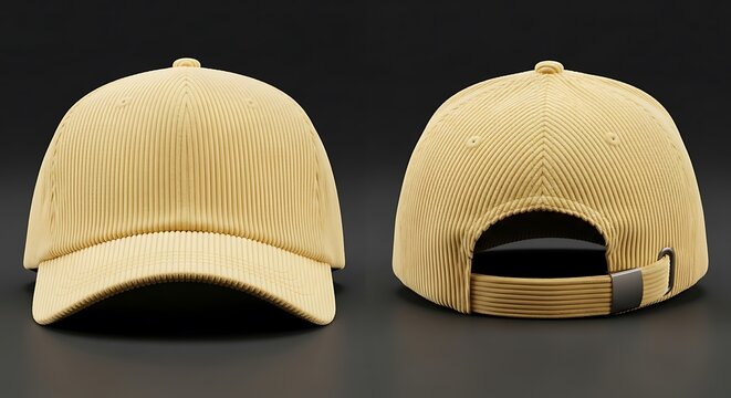 Mockup of a pastel yellow color corduroy cap