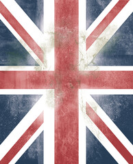 Fototapeta premium Distressed vertical Union Jack flag background with grunge texture and scratches. Vintage British national symbol for patriotic UK design concepts.