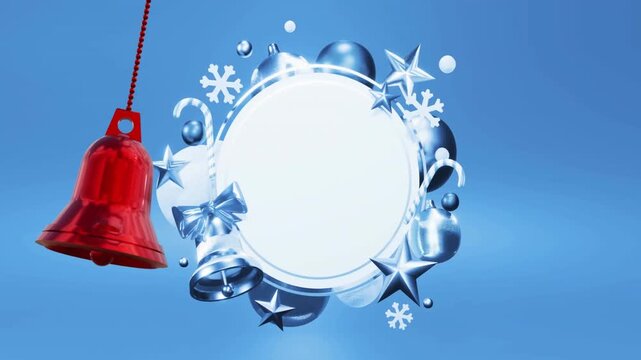 Animation of red bauble bell decoration over circle with copy space christmas decorations