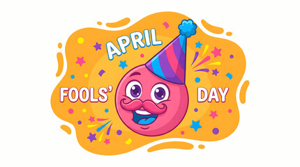 Naklejka premium Colorful April Fools' Day Celebration Cartoon Character with Party Hat