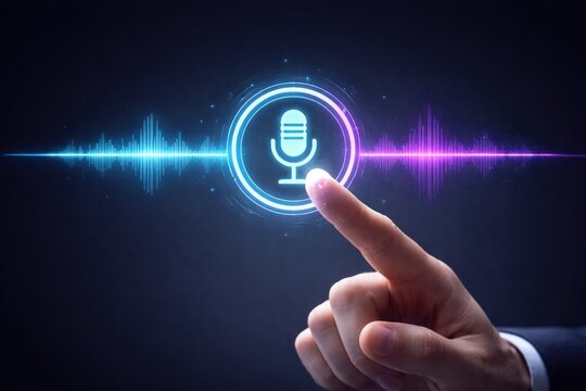 AI Voice Assistant Technology Interface with Digital Speech Recognition and Sound Wave Analysis