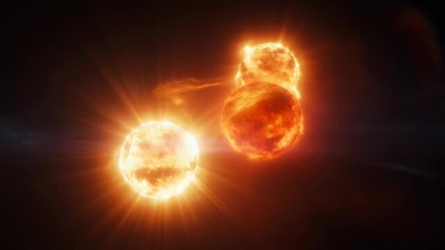 Illustrative portrayal of a trinary star system with intense solar flares