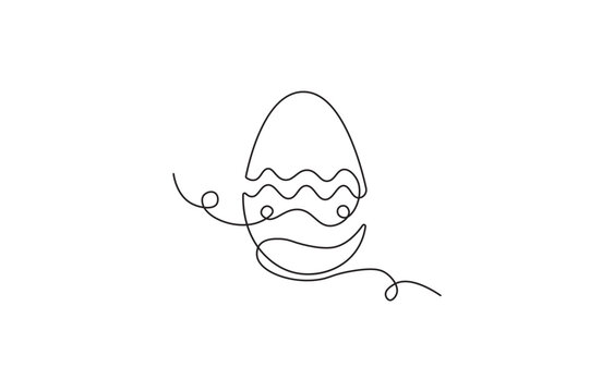Minimalist line drawing of an easter egg with a cracked shell and flowing lines.