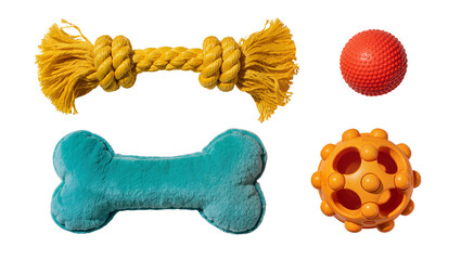 Isolated collection of various colorful dog toys on a clean background, ready for pet play © Patricia