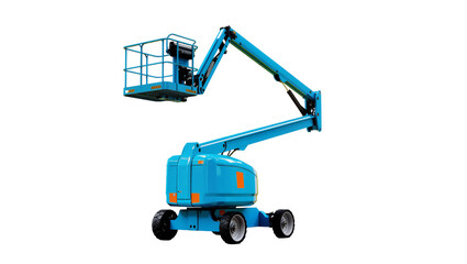 Isolated blue articulating boom lift for construction or maintenance work at height © Paula