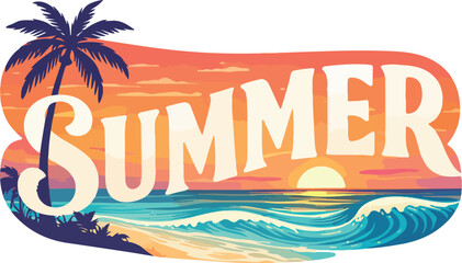 Summer beach vacation poster with tropical palm trees and ocean waves © Mohammedmesbaul