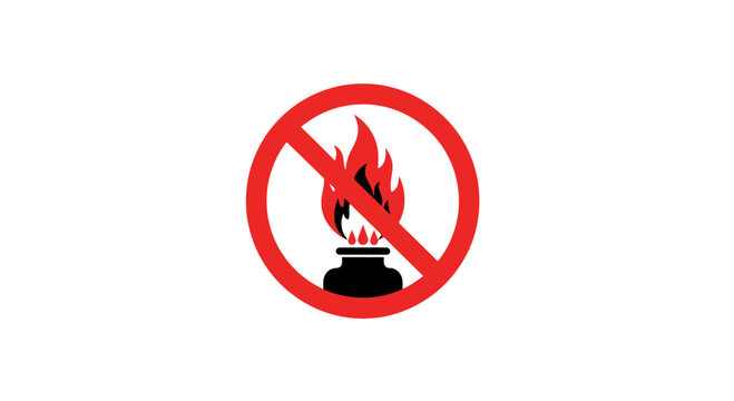 No Flame Warning Sign on White Background: Safety Symbol Prohibiting Ignition