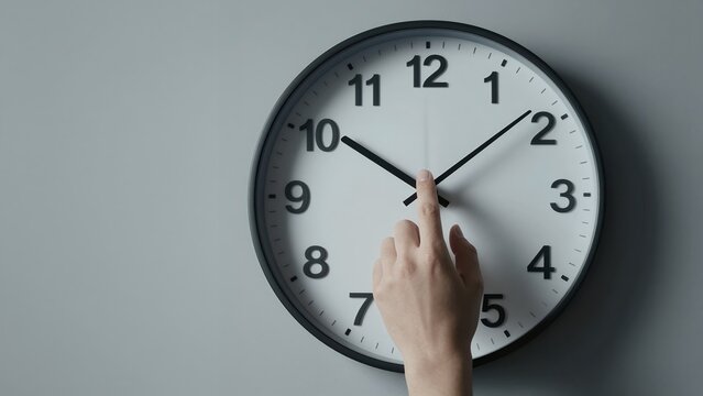 Minimalist Clock Face with Hand Adjusting the Time for Punctuality