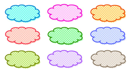 雲形 枠 素材 セット 吹き出し ふわふわ もこもこ ポップ シンプル あしらい 見出し タイトル 飾り シール スタンプ おしゃれ sale stickers,price stickers,tags.Colorful cloud-shaped frame set. Speech bubble