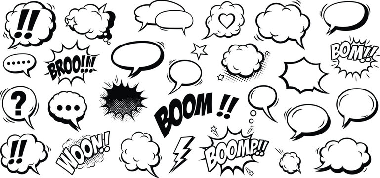 Comic book speech bubbles and sound effects illustrations