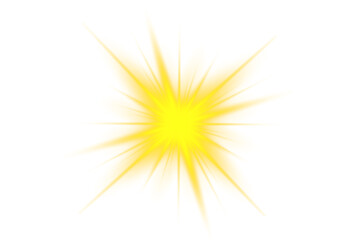 Radiant yellow star flare shines with glowing lens reflections. Spark particles drift gently across the transparent background. Bright energy glow forms a vivid sparkle effect. © Little Monster 2070