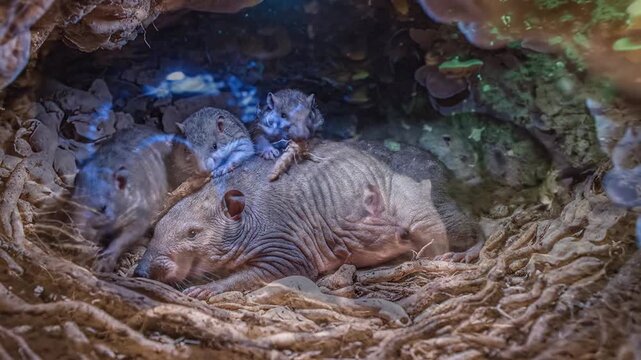 Naked Mole Rat Family in Subterranean Nest