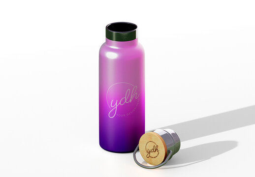 Open Metal Water Bottle Mockup with Cap for Branding Presentation