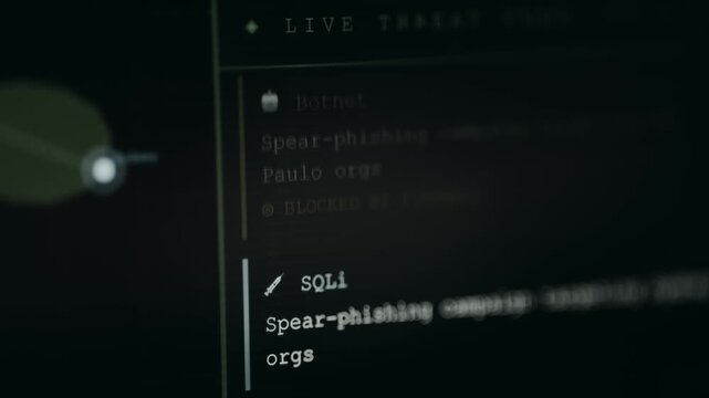 List of various cybersecurity threat types from a monitoring dashboard