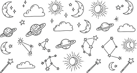 Astronomical symbols and celestial bodies illustration © mdkamran