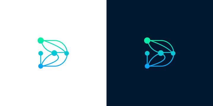 Abstract digital network connection letter D logo design, innovative technology concept