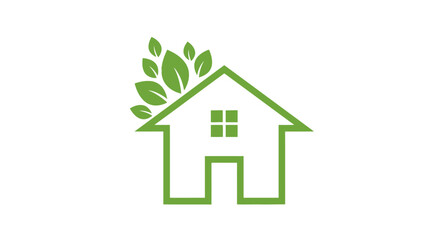 Fototapeta premium Eco-Friendly Home Concept Represented by a Green House and Leaves, Environmental Icon
