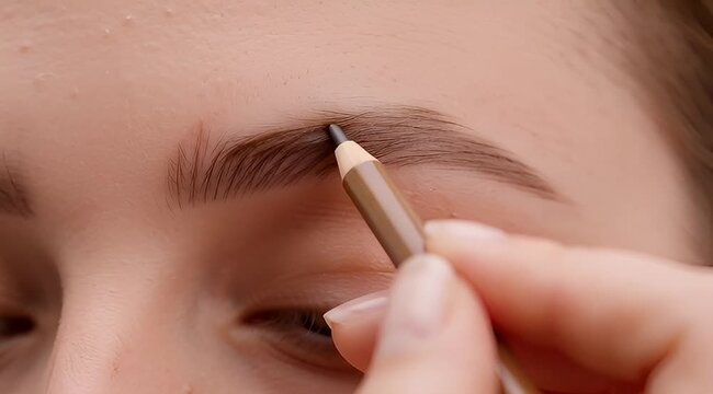 Closeup of person using an eyebrow pencil to enhance eyebrow shape