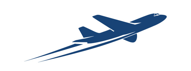 Airplane silhouette with speed trails, minimal aviation travel transport symbol vector illustration on transparent background © Виталий Опришко
