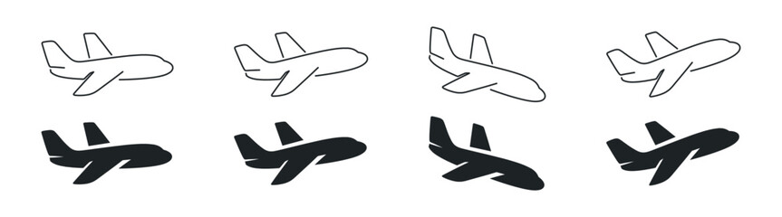 Airplane icon set, plane silhouette vector collection, flight transport symbols on transparent background © Виталий Опришко