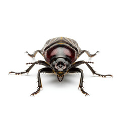Closeup Macro Shot of a Black Beetle Insect on a White Background.