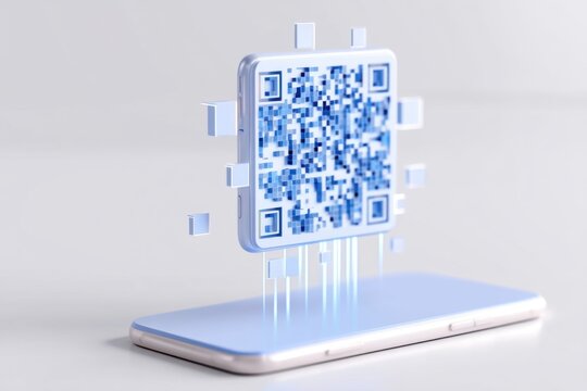 3D isometric smartphone scanning a QR code for payment. Cashless transaction concept. Modern fintech icon. Isolated on white background