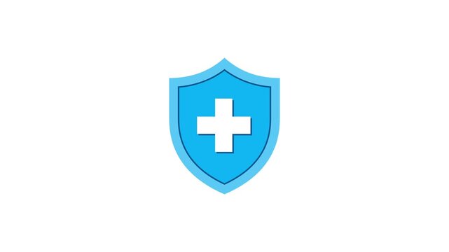 Blue shield with plus icon animation representing healthcare protection 
