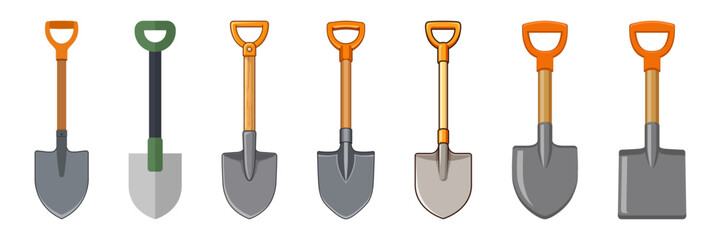 Construction shovel icon set collection in flat style. Spade vector illustration on isolated background. Digging sign business concept. © Lysenko.A