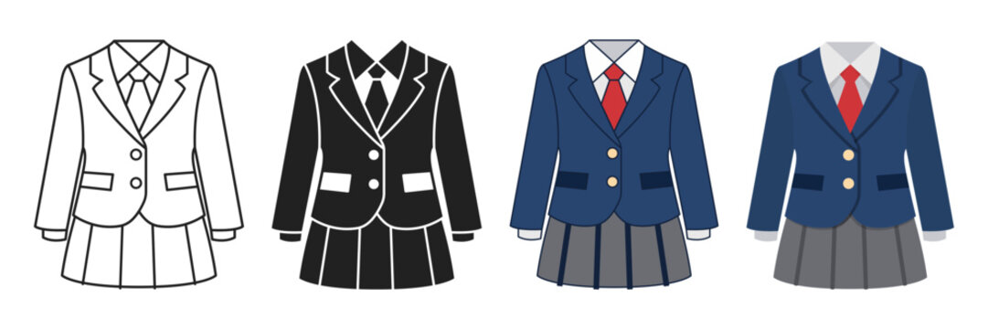 Girl school uniform icon set collection in flat style. Education wear vector illustration on isolated background. Woman garment sign business concept.