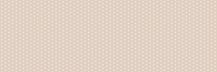 Small polka dot pattern background with tiny geometric spots. Seamless baby print texture in beige and white with simple abstract style. Cute neutral vector design for fabric. Clean polkadot repeat © babayuka