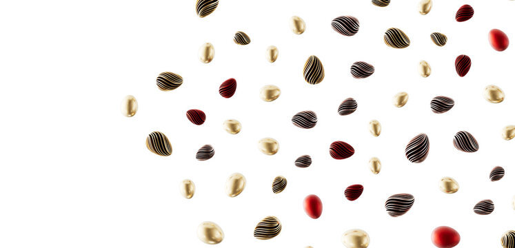Elegant abstract design featuring gold and red objects floating against a clean white backdrop. Perfect for visual them