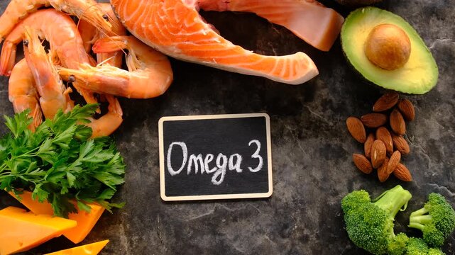 Foods containing vitamin D and omega 3. Selective focus. Food.