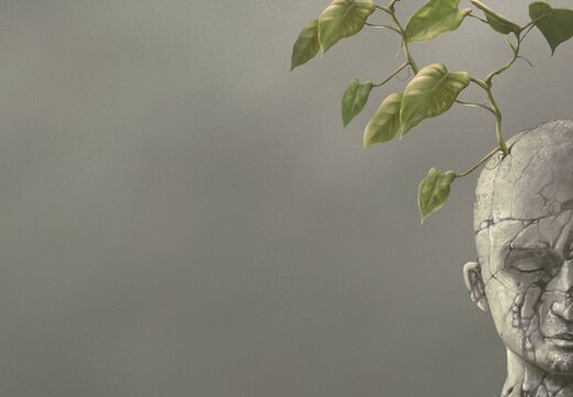 Concept art of hope spiritual life and nature, conceptual painting, A tree growing on broken human, surreal artwork	