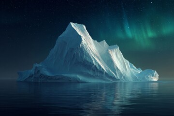 Frozen majesty and the northern mysteries of greenland's fjords. Luxury style. A majestic iceberg illuminated by vivid northern lights in a greenland fjord. Editorial style. Product showcase.