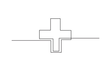 Obraz premium Minimalist line drawing of a medical cross symbol on a white background.