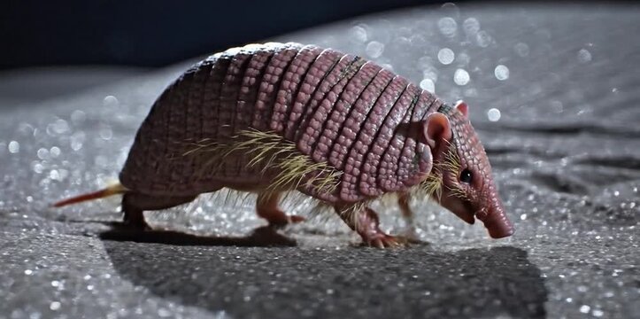 Pink Fairy Armadillo Ambling Across Sandy Ground