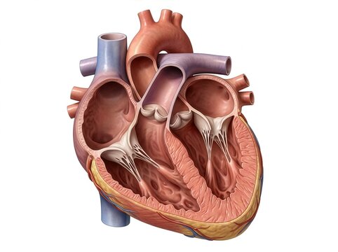 Cross section view of the human heart showing organ anatomy and structure for educational purposes