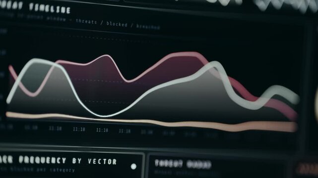 Graphical interface showing data visualization related to cybersecurity. Ethical hacking concept