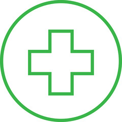 Obraz premium Circular Green Outlined Plus Symbol for Medical and Healthcare Concept, health-related mobile apps, hospital signage, first aid kits, and modern website navigation.