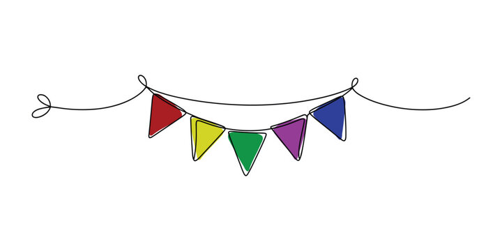 Colorful party bunting flags vector illustration hanging on single line string x