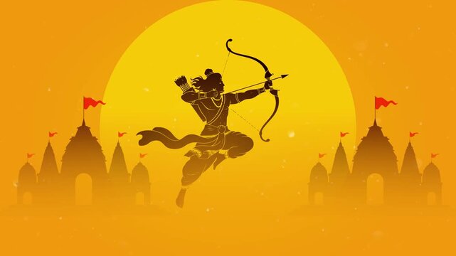 Ram Navami Lord Rama Shooting Arrow with Temple Background Motion Video