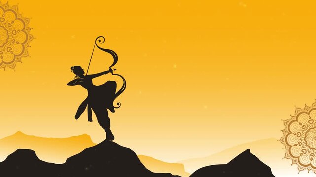 Silhouette of Lord Rama on Mountain Peak at Sunset Ram Navami Video 