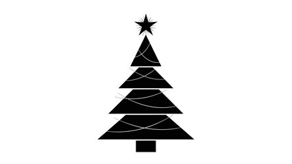 Fototapeta premium Minimalist Black Christmas Tree Silhouette with Star and Twinkling Lights on White Background
