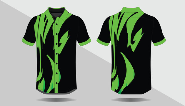 Black and green flame design shirt.