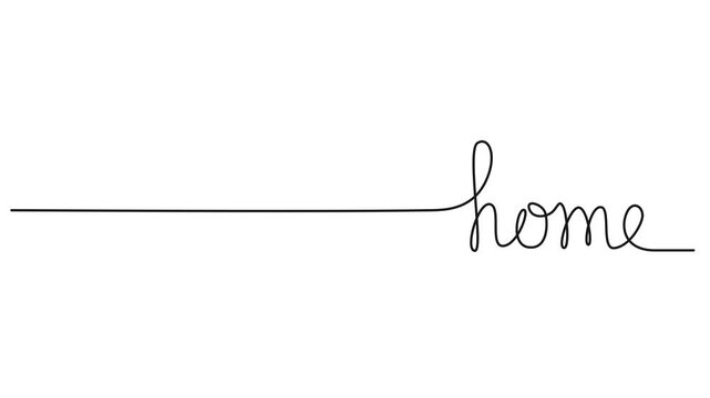 animated continuous line drawing of handwritten word home, line art animation