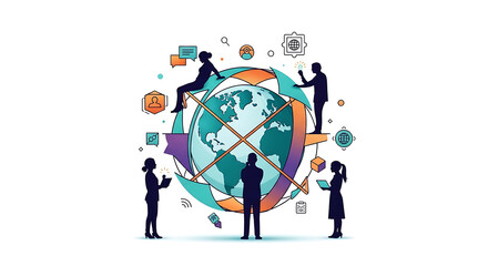 Naklejka premium Global team collaboration around earth isolated on a transparent background