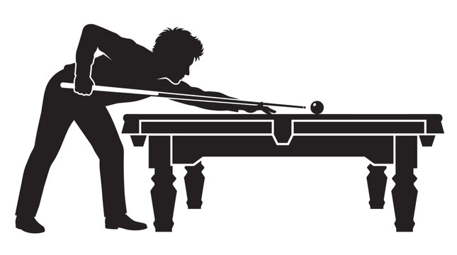 Vector silhouette of a focused man playing billiards. Perfect for sports graphics, club promotions, or any design needing a dynamic player icon. Leisure and competition mood.