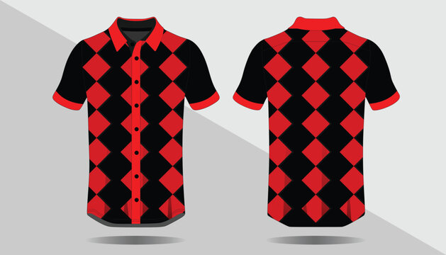 Red and black argyle polo shirt.